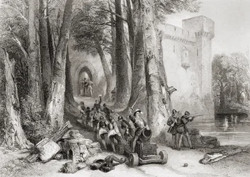The Siege of Lathom House, 1644, engraved by W. Topham