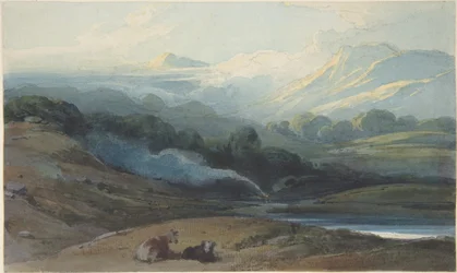 Cattle resting in a mountainous landscape, Bengal