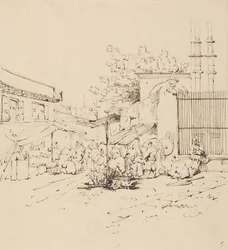 Street Scene with Merchants Selling Wares