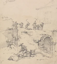 Workers Demolishing a Building