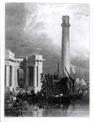 The Shot Tower and Waterloo Bridge, engraved by G. Cooke