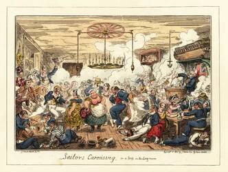 English sailors drinking and dancing in a pub, Napoleonic era (1829)