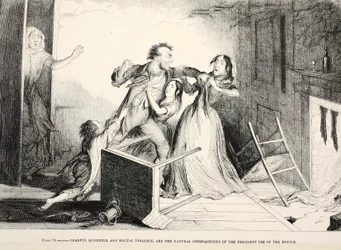 Plate VI, Fearful Quarrels and Brutal Violence, are the Natural Consequences of the Frequent Use of the Bottle, Plate IV of 