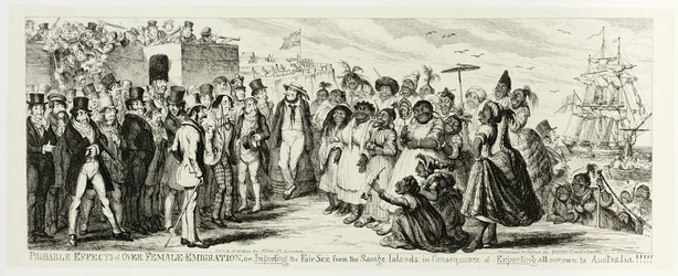 Probable Effects of Over Female Emigration, or Importing the Fair Sex from the Savage Islands in Consequence of Exporting All Our Own to Australia!!!!! from George Cruikshank