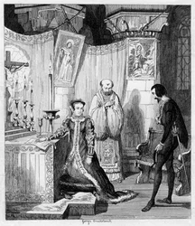 Queen Mary at the instance of Simon Renard affiancing herself to Philip of Spain
