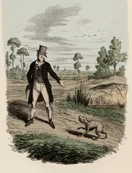 Sikes attempting to abandon his dog - Illustration for "The Adventures of Oliver Twist"