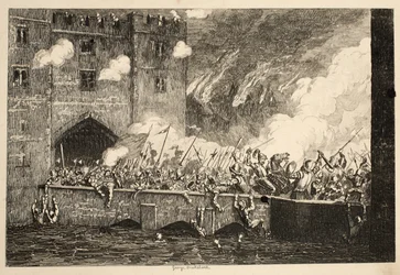 Sir Thomas Wyat attacking the By Ward Tower from The Tower of London, published 1840