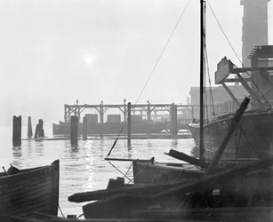 Sunrise over Lambeth waterfront looking east, London