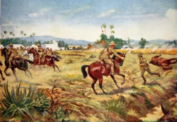 Private C. Hull saving the life of Captain G.E.D. Learoyd, under fire