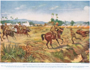 Private C. Hull Saving the Life of Captain G.E.D. Learoyd, Under Fire, Illustration from 