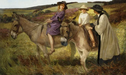 Two Children Riding Donkeys on the Edge of a Moor