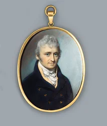 Mr Uthoff, in Blue Coat with Gold Buttons, Buff-Coloured Waistcoat and Knotted Cravat, Powdered Curling Hair