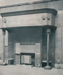 Fireplace designed by C. Harrison Townsend with carving designed and executed by George Frampton