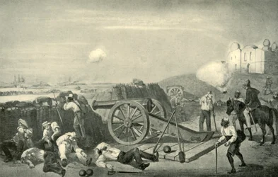 A Heavy Day in the Batteries Before Delhi, 1857, 1901