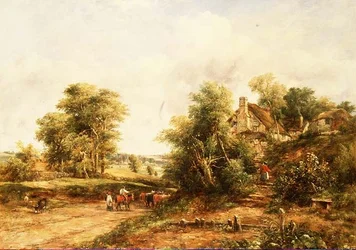 Summer Landscape at Eventide with Drovers and Cattle