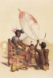 Mpande, the Zulu king, surrounded by his warriors