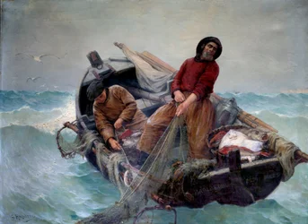 Fishing in the open sea. Painting by Georges Haquette (1854-1906)