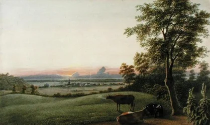 Sunrise - Flatbush and the Ocean from the Greenwood Cemetery, Long Island, New York, c.1830-40