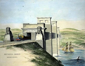 Britannia Bridge, Anglesey Entrance, engraved by the artist, pub. 1849