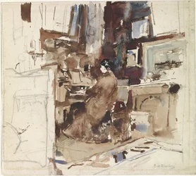 Lady in Studio Behind Harmonium