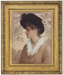 Portrait of a Lady, Half-Length, Wearing a Black Hat and Fur Stole, 1888
