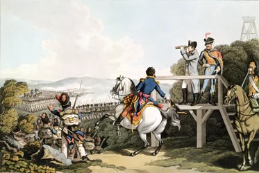 Bonaparte (1769-1821) Just before his Flight, Viewing the Attack of his Imperial Guard, Waterloo, 18th June 1815, engraved by Matthew Dubourg (fl.1813-20)
