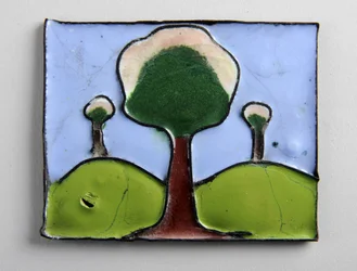 Enamel plaque with three trees