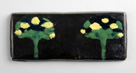 Enamel plaque with two trees