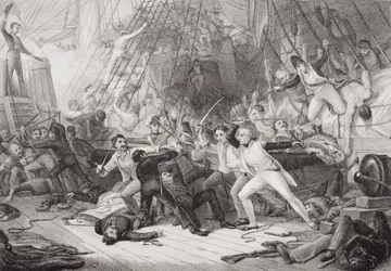 Nelson Boarding the San Josef at the Battle of St. Vincent, 14 February 1797, from Illustrations of English and Scottish History Volume II
