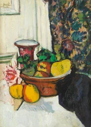 Still Life With Fruit and Pink Rose