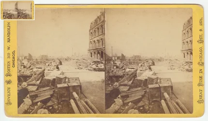 Stereograph of Safes Taken from Ruins on Dearborn Street After the Chicago Fire of 1871, 1871
