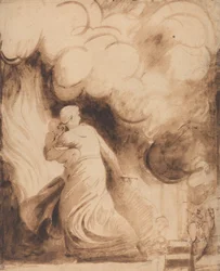 A Mother with Her Child in Her Arms Flying upon the Ramparts of a City in Flames (Lady Hamilton as "Andromache" Escaping from the Burning of Troy; The Fire)