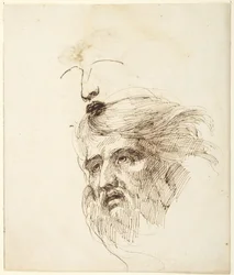 Head of Bearded Man, Study of His Features; Verso: Seated Woman with Child