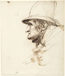 Head of Man in Profile Wearing a Big Hat