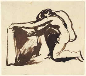 Kneeling Nude Figure Writing on a Large Tablet