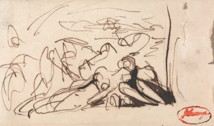 Prostrate Woman Attended by Two Figures