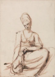 Seated Woman Feeding an Animal
