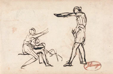 Standing Figure Threatening a Mother and Child