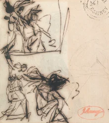 Standing Figure with Arm Upraised and Seated Figure