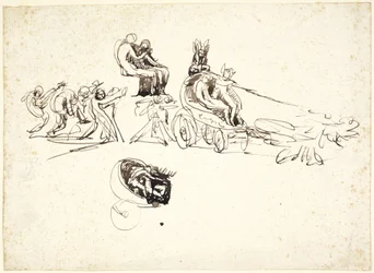 Studies of Chariot with Two Figures Inside, Other Figures Behind