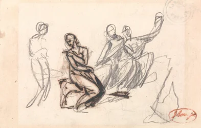 Three Seated Figures and a Standing Figure