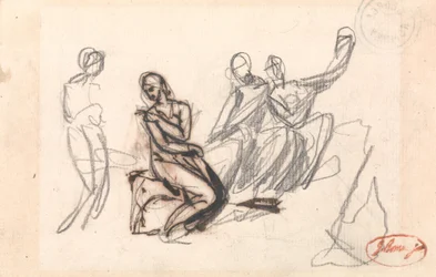 Three Seated Figures and a Standing Figure