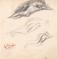 Three Sketches of a Figure Asleep, Probably Adam and Eve for 