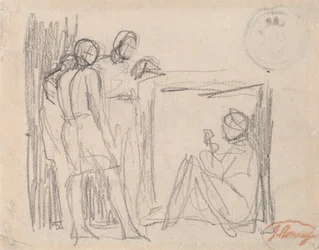 Three Standing Figures Before a Seated Figure