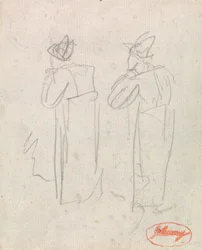 Two Standing Figures Wearing Tall Hats
