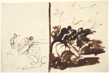 Two Studies of a Group of Figures Gesturing to Right