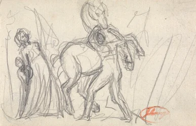 Unidentified Subject: Woman, Child, Man and Horse