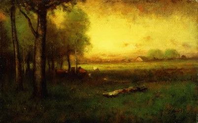 Cows Grazing at Sunset