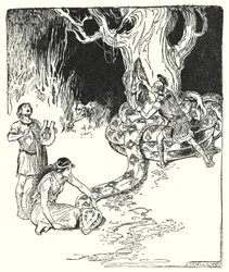 Then Jason leapt forth warily, and tore the fleece from off the tree trunk
