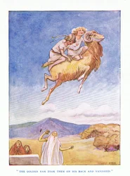 The golden ram took them on his back and vanished, from The Heroes published by George Allen and Unwin 1929